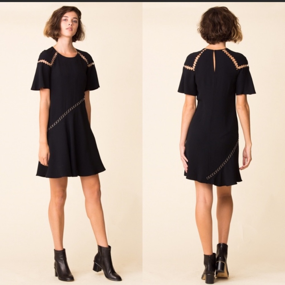 ALC black crepe dress, silver metal detail. Size 0. New with Tags.
